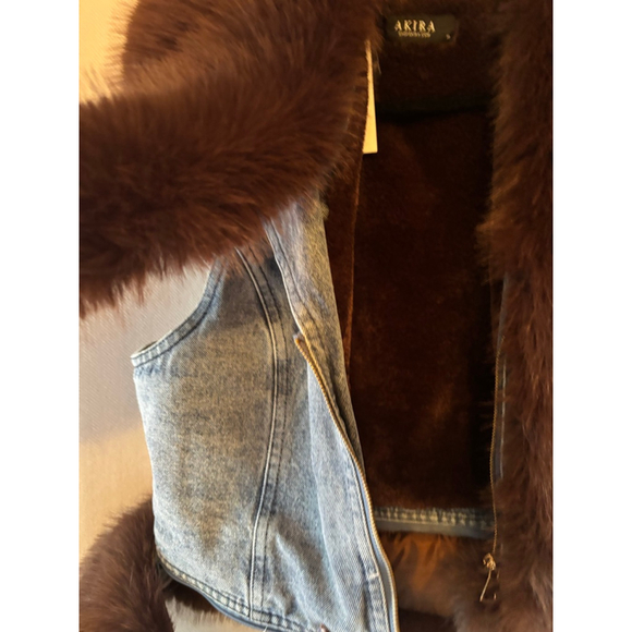 Women's Akira Brown Faux Fur Denim Vest XL - Picture 5 of 6